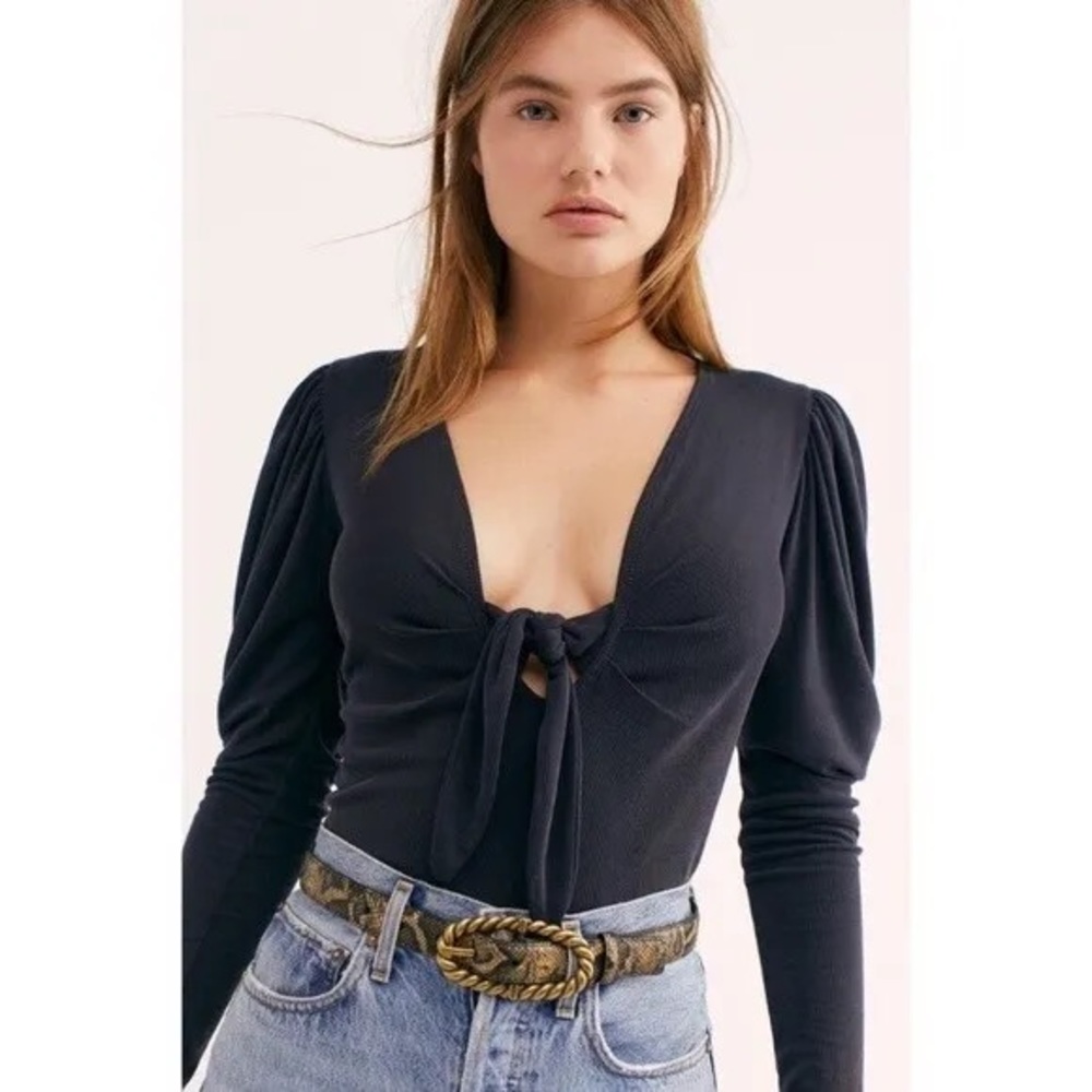 ✨ Free People Tie The Knot Gray Ribbed Top XS